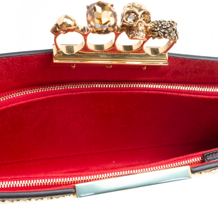 Pre Owned Alexander McQueen Black Leather Studded Skull Knuckle Clutch