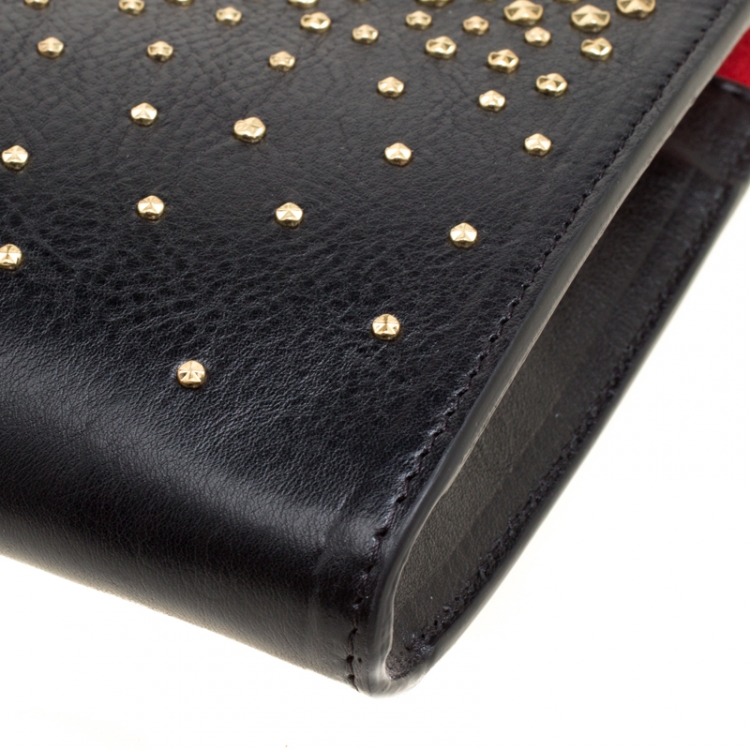 Pre Owned Alexander McQueen Black Leather Studded Skull Knuckle Clutch