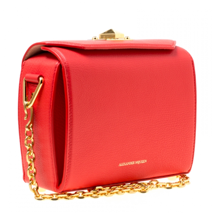 Pre Owned Alexander McQueen Red Leather Box Shoulder Bag 