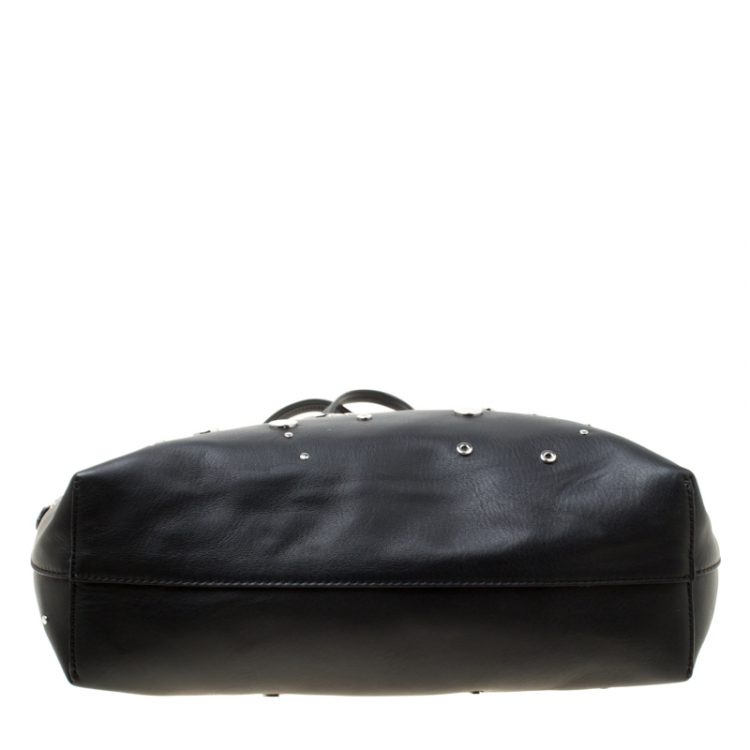 Pre Owned Alexander McQueen Black Leather Small Grommet Shopper Tote 
