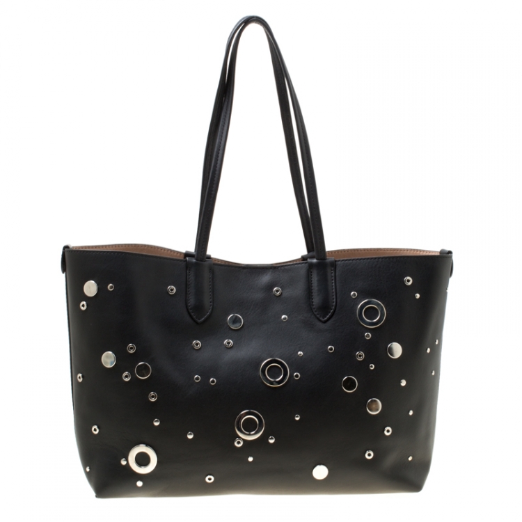 Pre Owned Alexander McQueen Black Leather Small Grommet Shopper Tote 