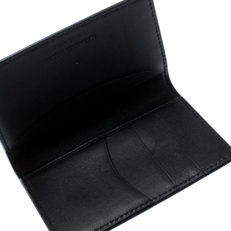 Pre Owned Alexander McQueen Metallic Gold Leather Skull Bifold Card Holder 
