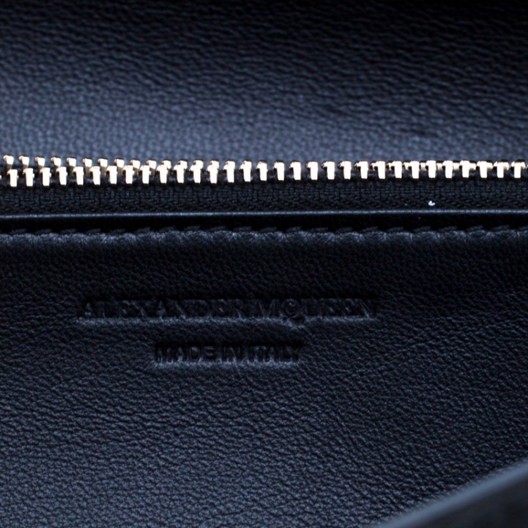 Pre Owned Alexander McQueen Black Leather Eyelet and Stud Wallet On Chain