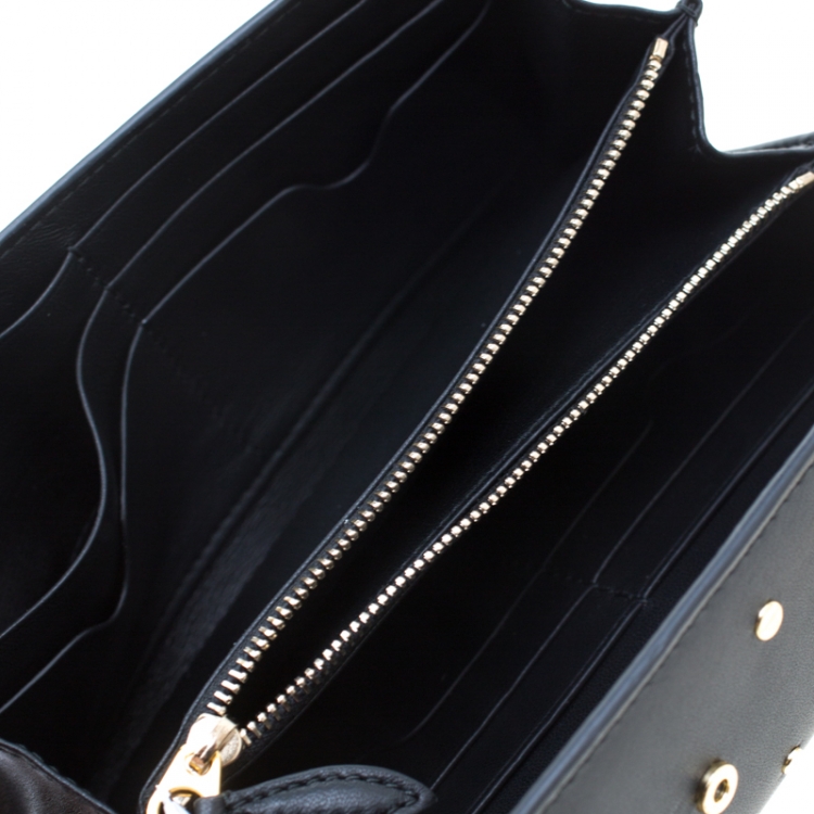 Pre Owned Alexander McQueen Black Leather Eyelet and Stud Wallet On Chain