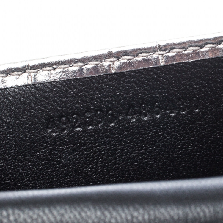 Pre Owned Alexander McQueen Silver Croc Embossed Leather Business Card Holder