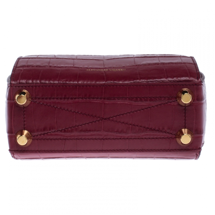 Pre Owned Alexander McQueen Red Croc Embossed Leather Box Shoulder Bag 