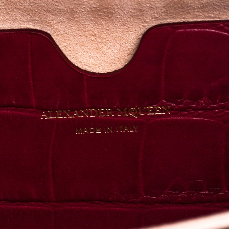 Pre Owned Alexander McQueen Red Croc Embossed Leather Box Shoulder Bag 