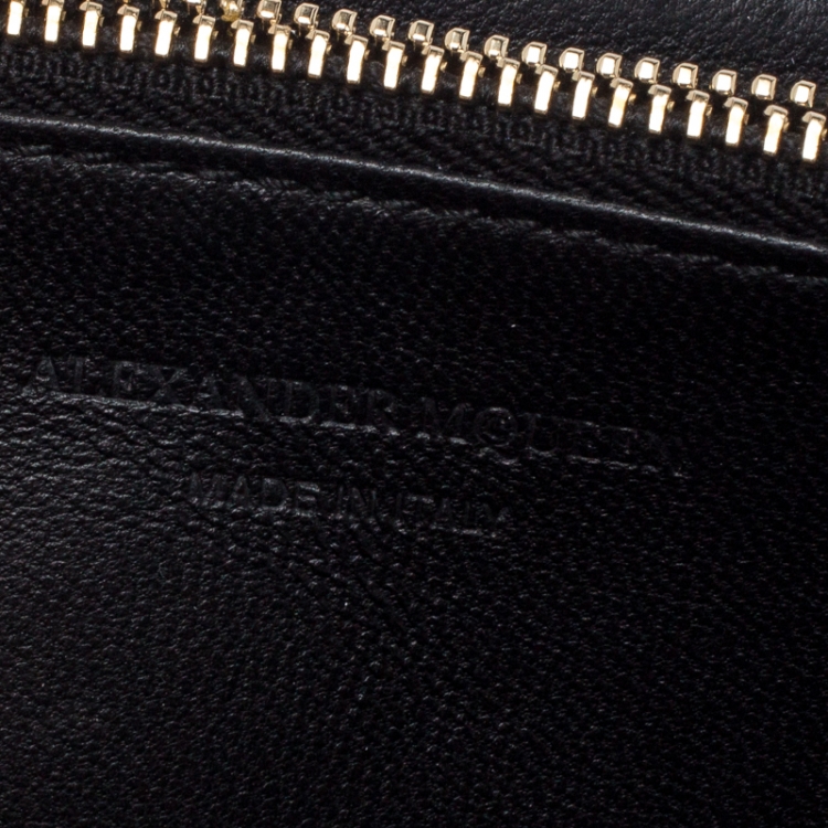 Pre Owned Alexander McQueen Burgundy Croc Embossed Leather Zip Around Wallet
