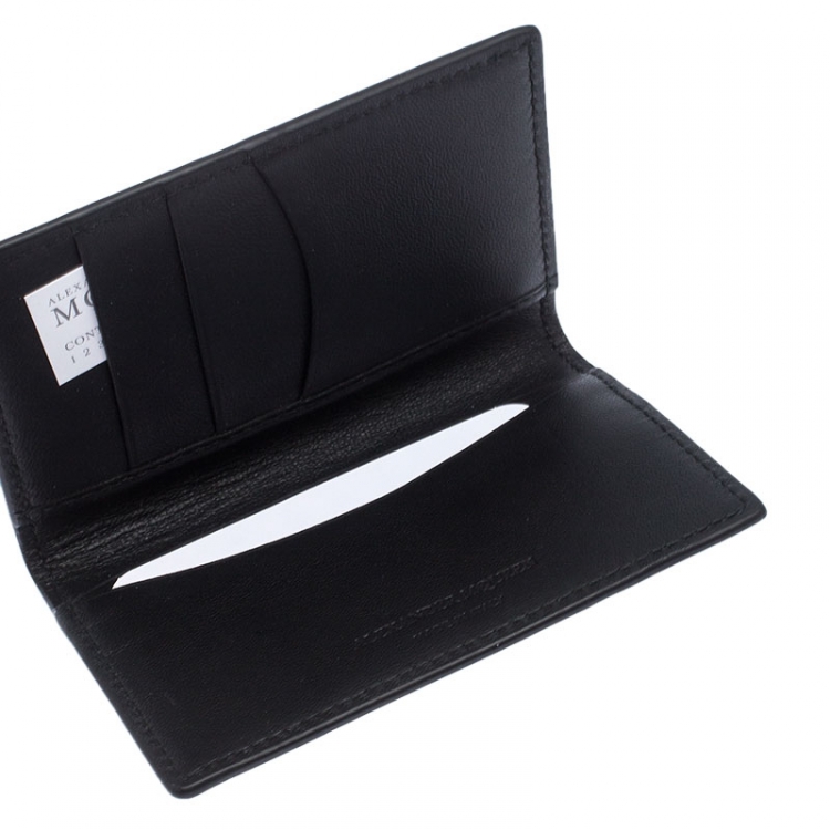Pre Owned Alexander McQueen Metallic Gold Leather Skull Bifold Card Holder 
