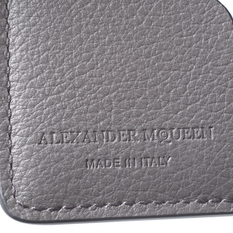 Pre Owned Alexander McQueen Grey Leather Skull Bifold Wallet
