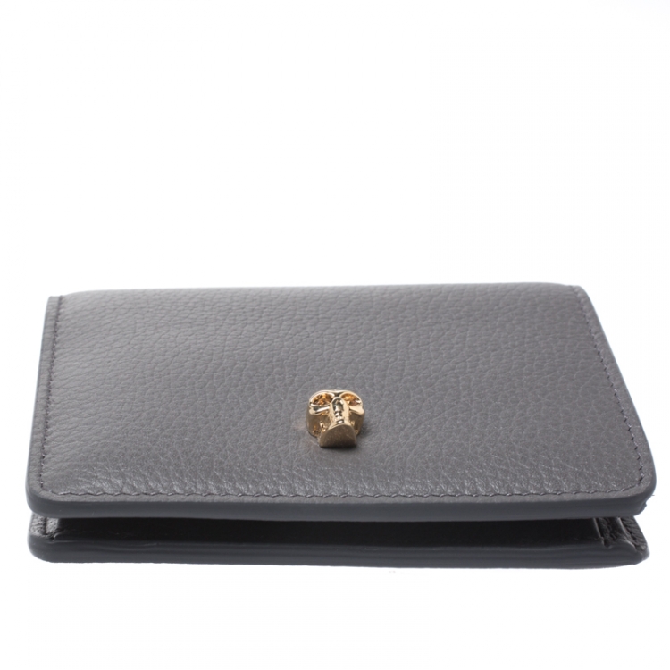 Pre Owned Alexander McQueen Grey Leather Skull Bifold Wallet