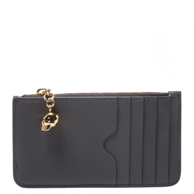 Pre Owned Alexander McQueen Grey Leather Zip Card Holder 