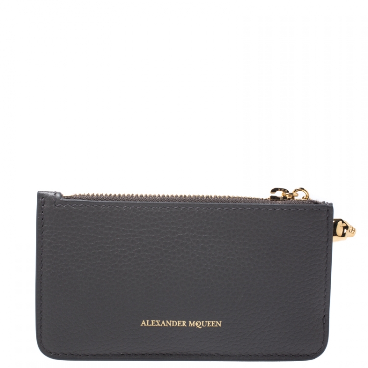 Pre Owned Alexander McQueen Grey Leather Zip Card Holder 