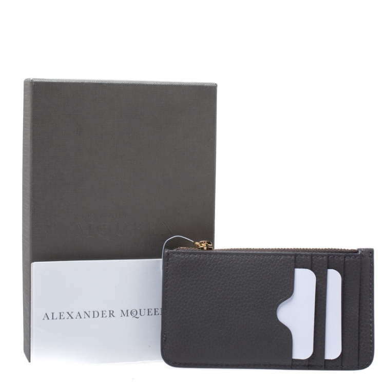 Pre Owned Alexander McQueen Grey Leather Zip Card Holder 