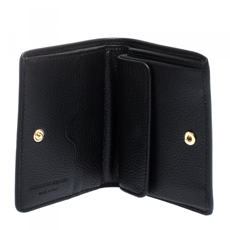 Pre Owned Alexander McQueen Black Leather Skull Bifold Wallet