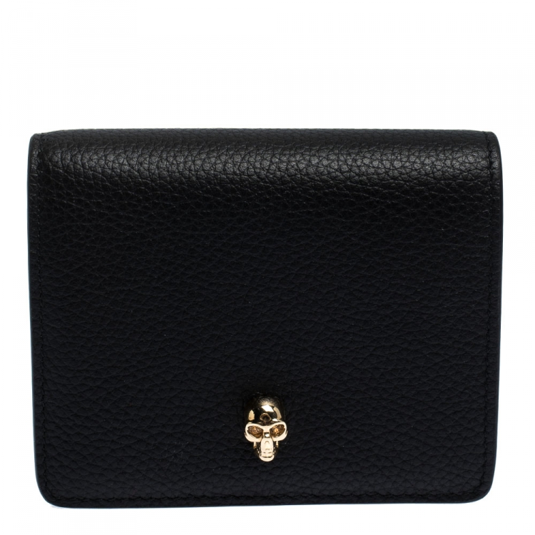 Pre Owned Alexander McQueen Black Leather Skull Bifold Wallet