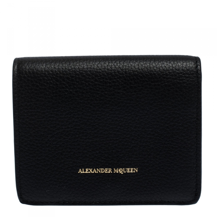 Pre Owned Alexander McQueen Black Leather Skull Bifold Wallet