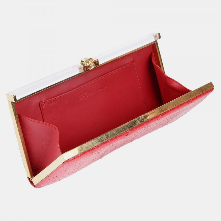 Pre Owned Alexander McQueen Snakeskin Print Leather Medium Clutch Bag