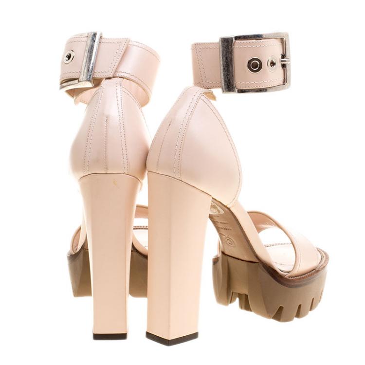 Pre Owned Alexander McQueen Blush Pink Leather Ankle Strap Platform Sandals Size 36.5