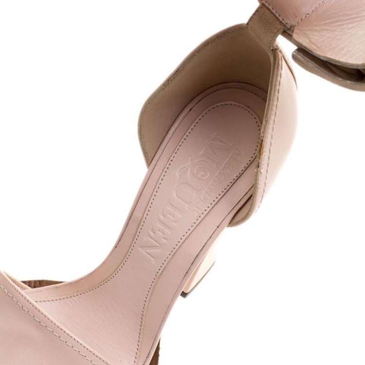 Pre Owned Alexander McQueen Blush Pink Leather Ankle Strap Platform Sandals Size 36.5
