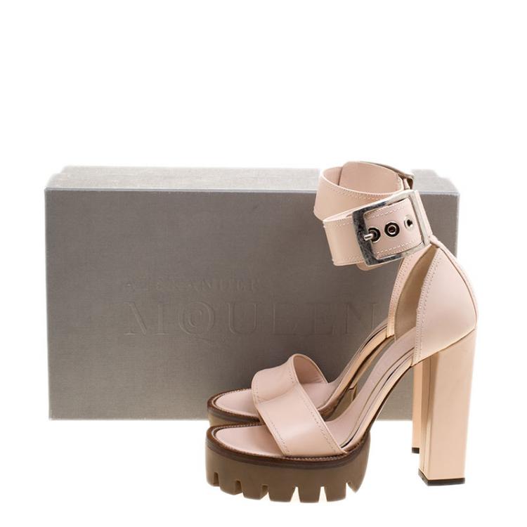 Pre Owned Alexander McQueen Blush Pink Leather Ankle Strap Platform Sandals Size 36.5