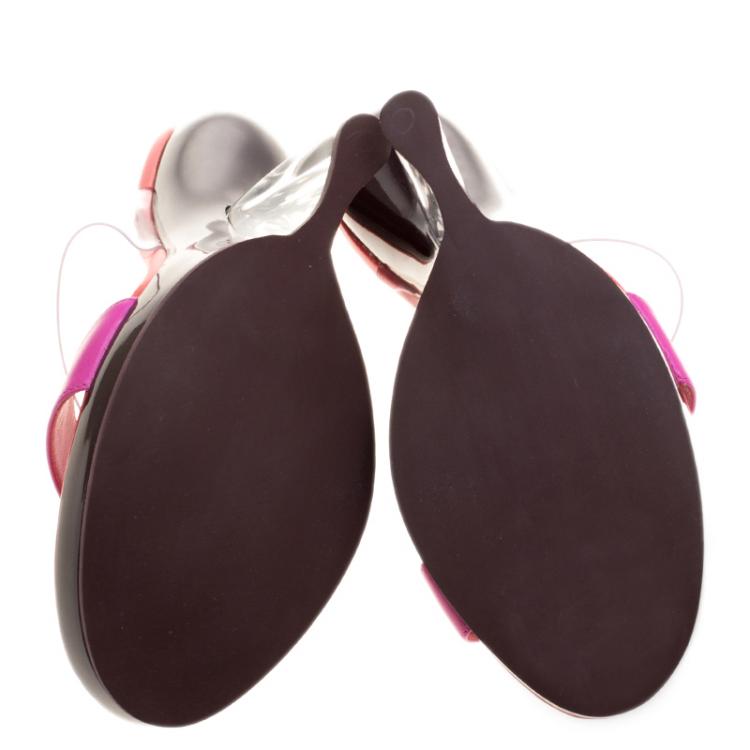 Pre Owned Alexander McQueen Pink Leather and PVC Bold Plexi Heel Peep Toe Wedge Sandals Size 40