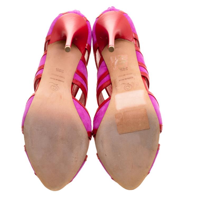 مملوكة مسبقًا Alexander McQueen Two Tone Suede and Leather Cut Out Peep Toe Sandals Size 38.5