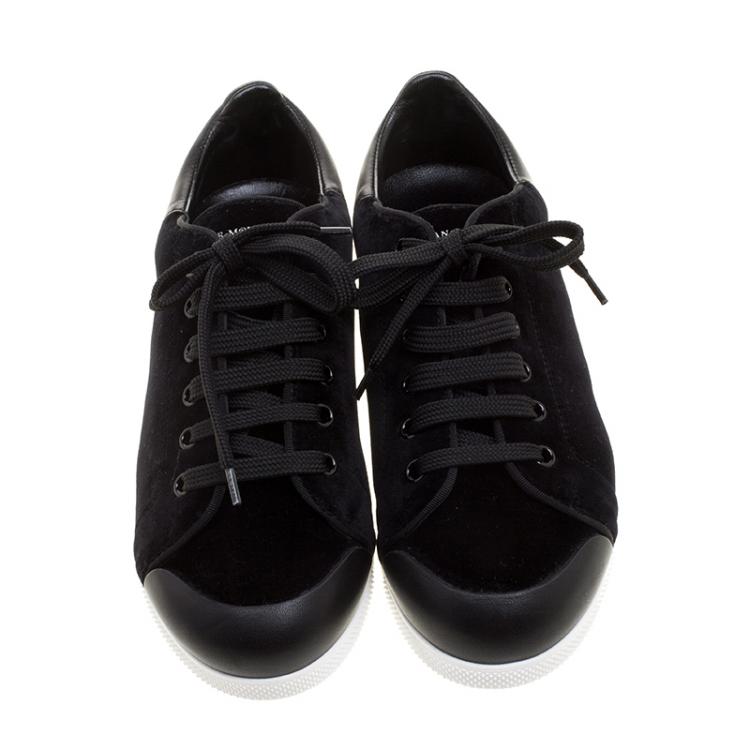 Pre Owned Alexander McQueen Black Velvet Sneakers Size 37