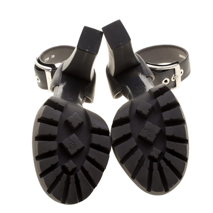 Pre Owned Alexander McQueen Grey Leather Ankle Strap Platform Sandals Size 39