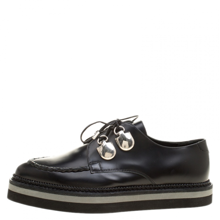 Pre Owned Alexander McQueen Black Leather Lace Up Creepers Size 38