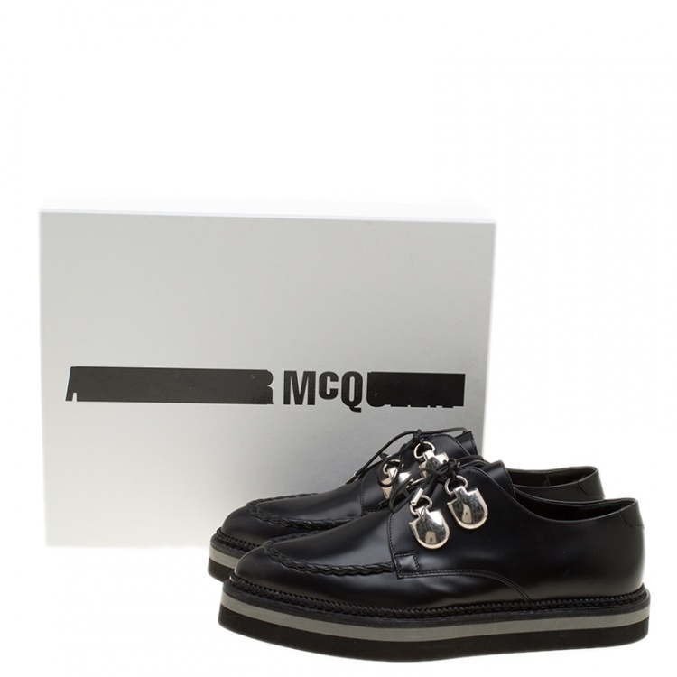 Pre Owned Alexander McQueen Black Leather Lace Up Creepers Size 38