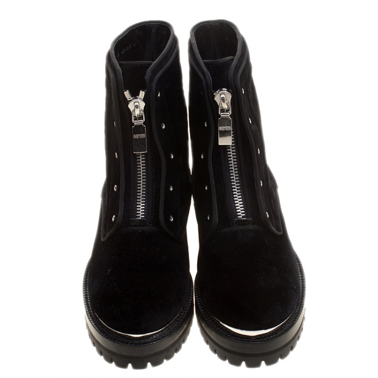 Pre Owned Alexander McQueen Black Velvet Biker Boots Size 41