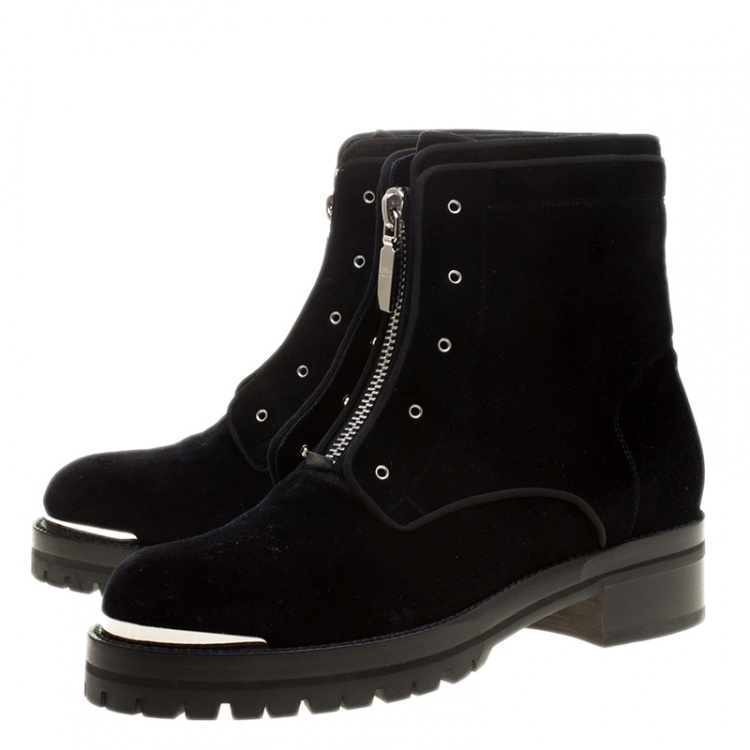 Pre Owned Alexander McQueen Black Velvet Biker Boots Size 41
