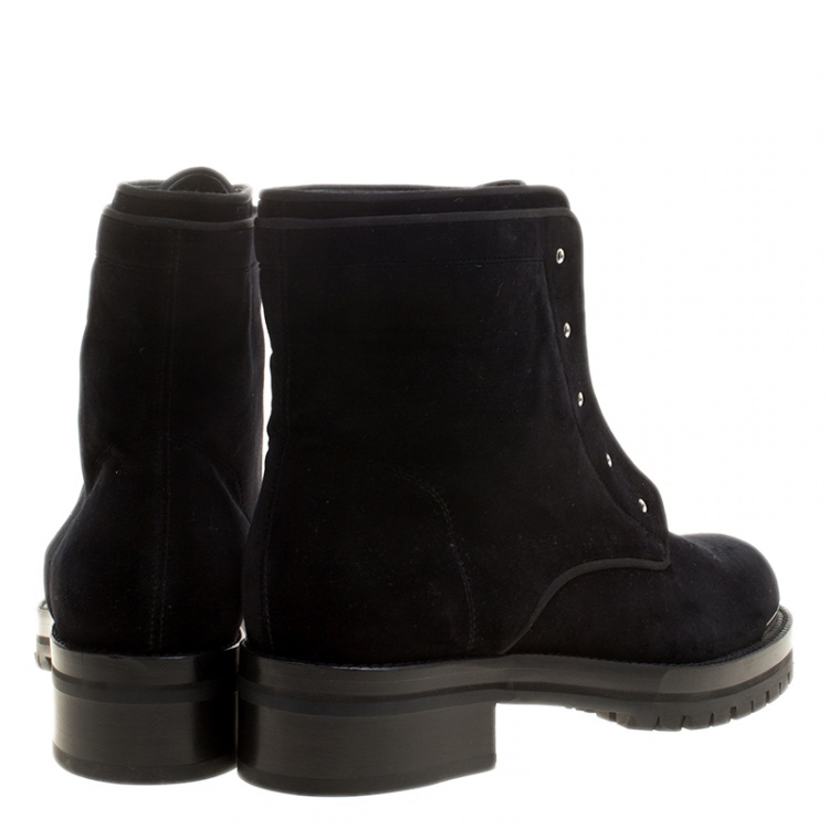 Pre Owned Alexander McQueen Black Velvet Biker Boots Size 41