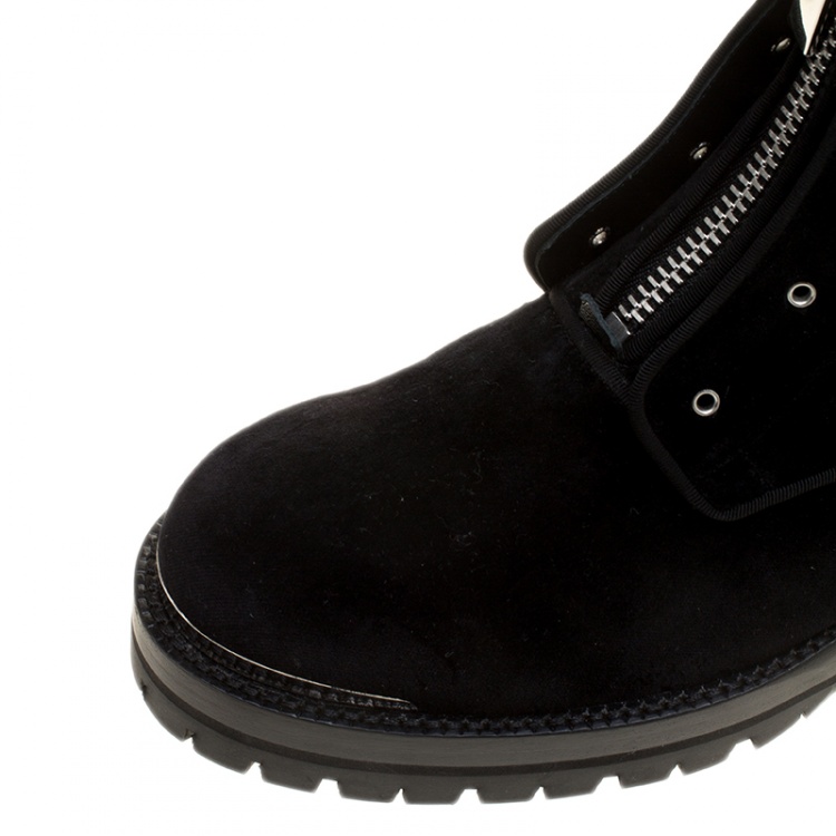 Pre Owned Alexander McQueen Black Velvet Biker Boots Size 41