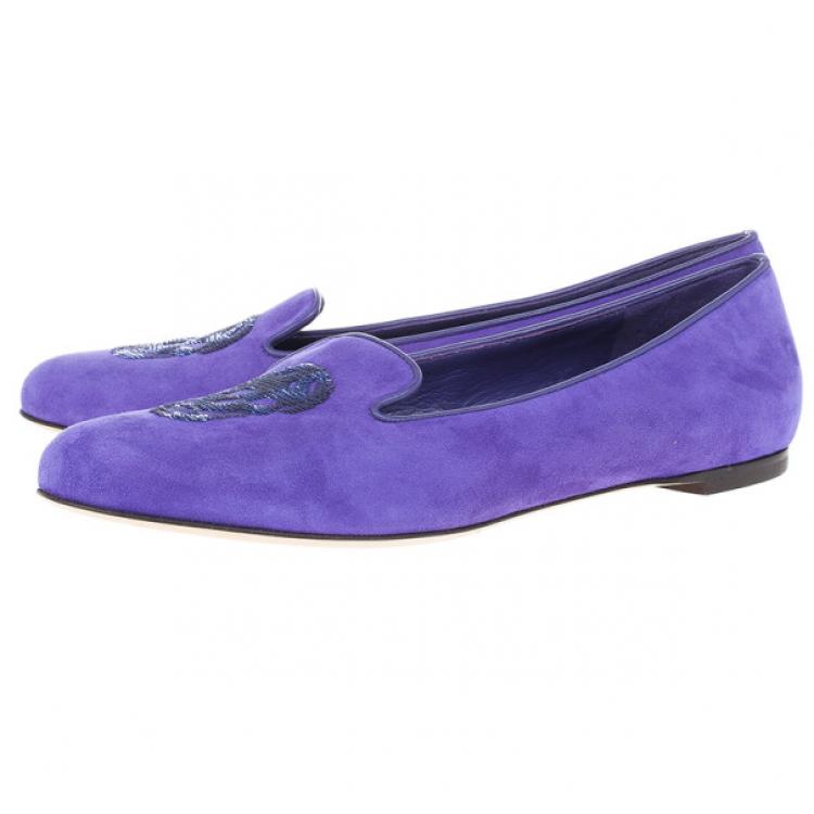 Pre Owned Alexander McQueen Purple Velvet Sequin Skull Smoking Slippers Size 39.5