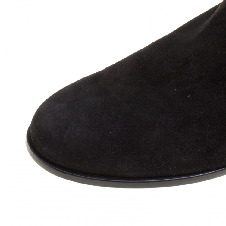 مملوكة مسبقًا Alexander McQueen Black Suede Spiral Zip Knee Length Boots Size 41