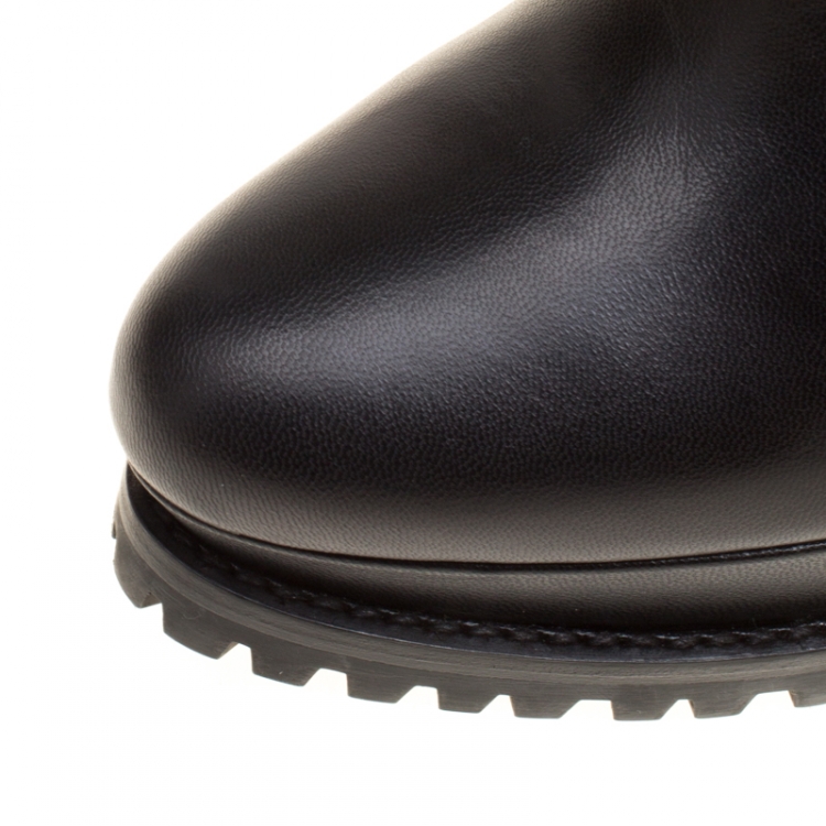 Pre Owned Alexander McQueen Black Leather Platform Knee Boots Size 39