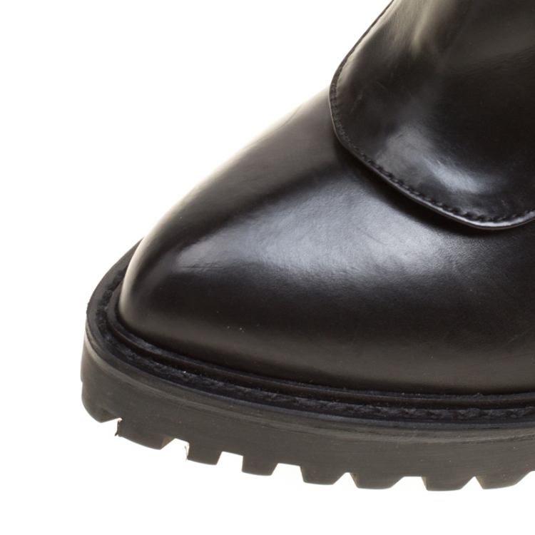 مملوكة مسبقًا Alexander McQueen Black Leather Buckle Detail Platform Boots Size 36
