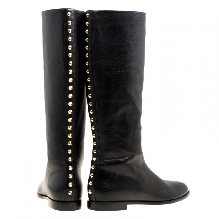 Pre Owned Alexander McQueen Black Leather Spike Studded Knee Boots Size 41