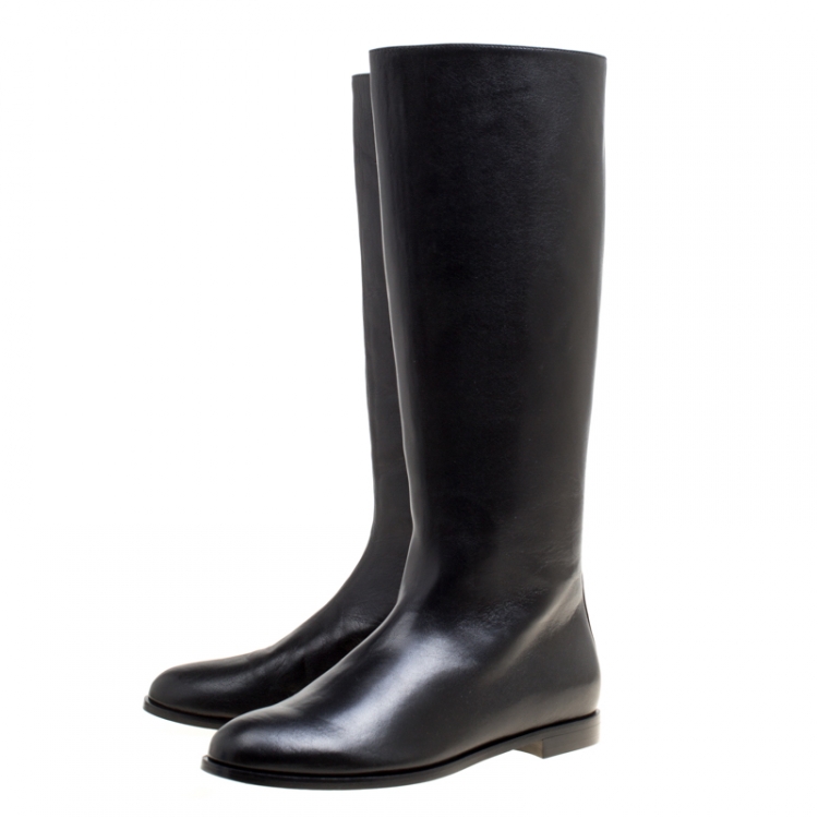 Pre Owned Alexander McQueen Black Leather Spike Studded Knee Boots Size 41