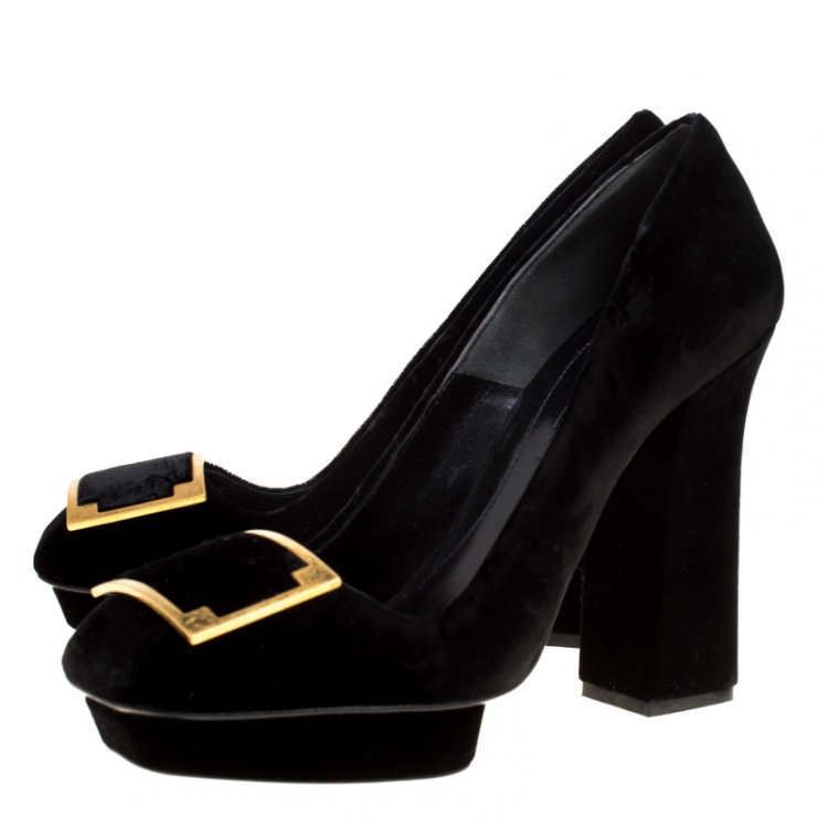 Pre Owned Alexander McQueen Black Velvet Platform Pumps Size 38