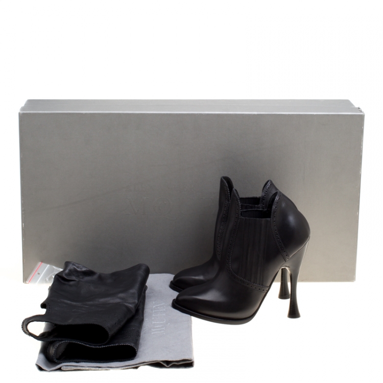 مملوكة مسبقًا Alexander McQueen Black Perforated Leather Mid Calf Boots Size 38.5