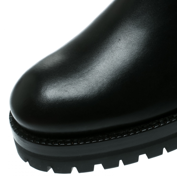 Pre Owned Alexander McQueen Black Leather Studded Heel Ankle Boots Size 36.5