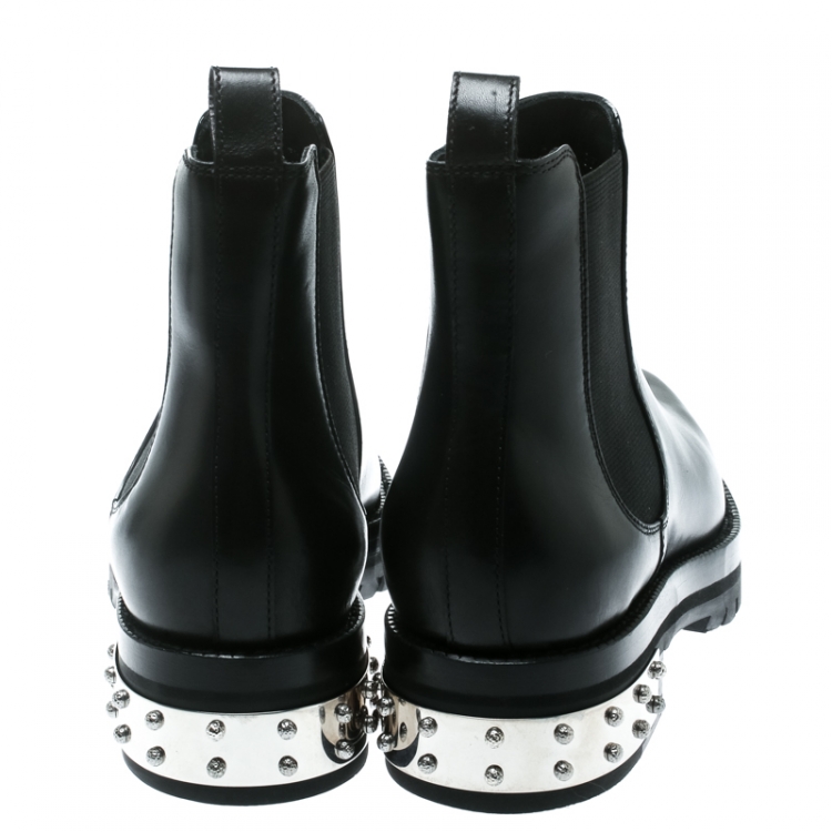Pre Owned Alexander McQueen Black Leather Studded Heel Ankle Boots Size 36.5