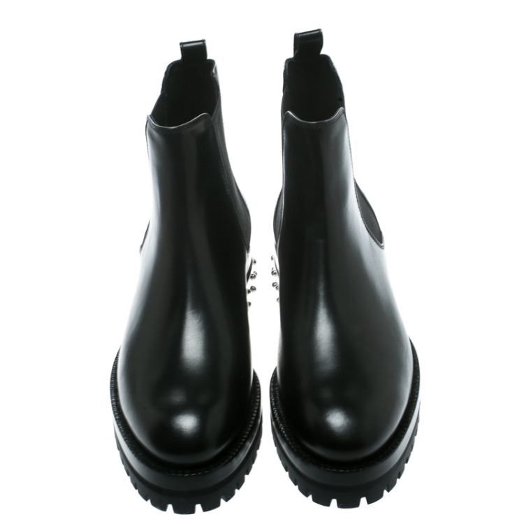 Pre Owned Alexander McQueen Black Leather Studded Heel Ankle Boots Size 36.5