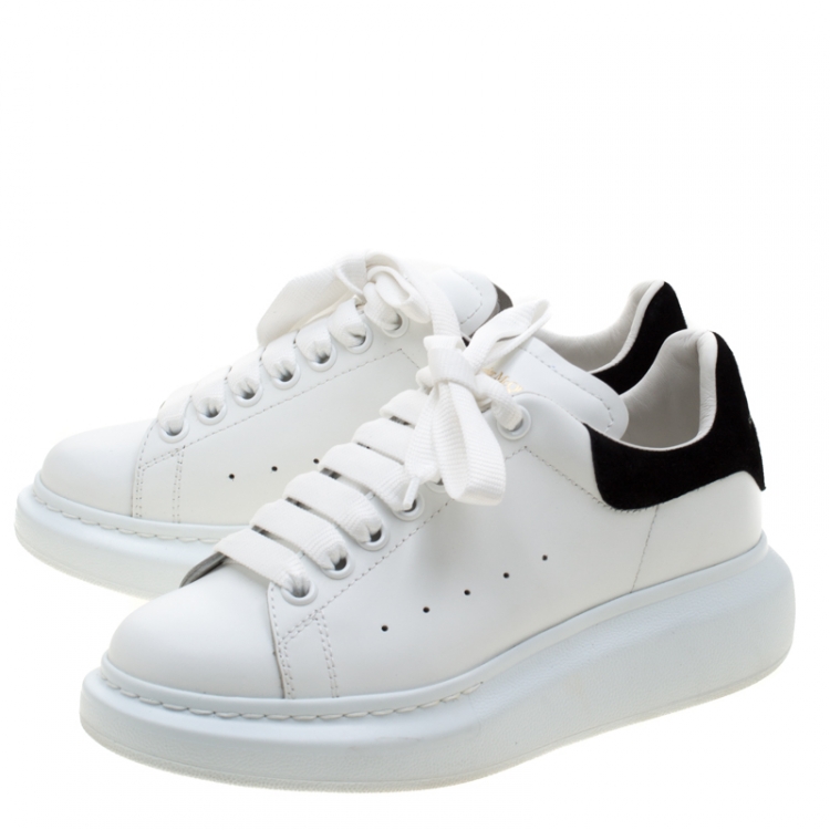 Pre Owned Alexander McQueen White Leather And Black Suede Larry Low Top Sneakers Size 37.5