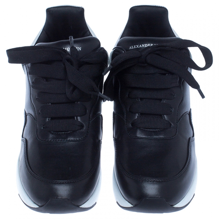 Pre Owned Alexander McQueen Black Leather Lace Up Sneakers Size 37