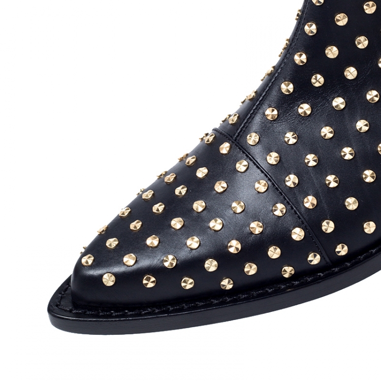 مملوكة مسبقًا Alexander McQueen Black Leather Studded Chain Detail Pointed Toe Ankle Boots Size 39