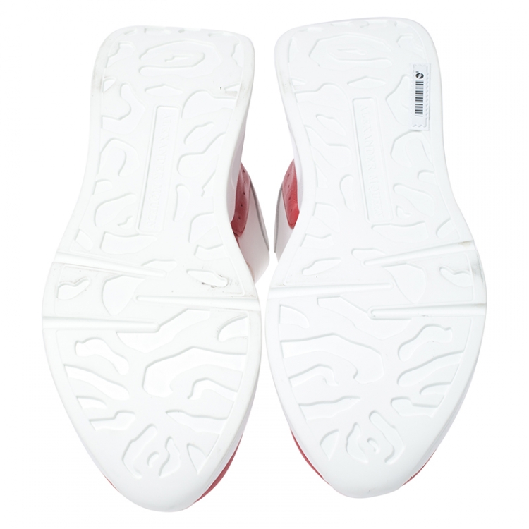 Pre Owned Alexander McQueen White/Red Leather And Canvas Larry Low Top Sneakers Size 38.5
